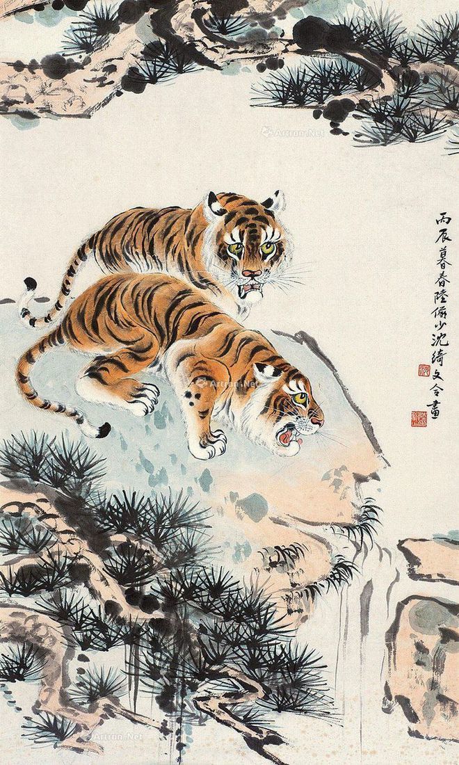 圖：陸儼少、沈綺文合畫《雙虎圖》