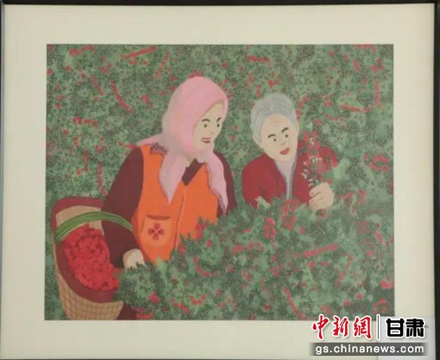 靖遠(yuǎn)縣枸杞種植業(yè)帶動(dòng)10多萬(wàn)農(nóng)民脫貧致富。刺繡 王明風(fēng) 繡稿 胡靜