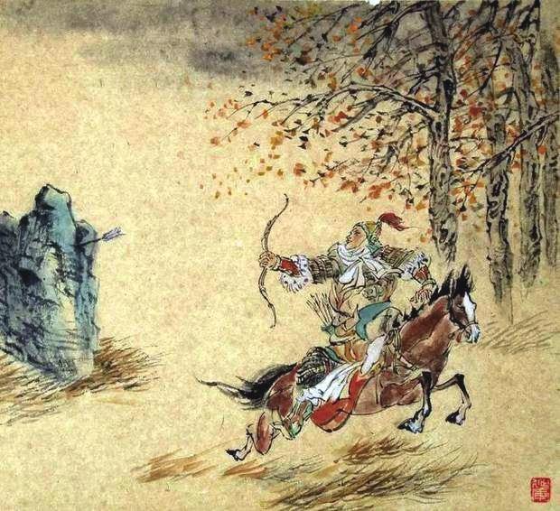 “林暗草驚風(fēng)，將軍夜引弓。”畫作